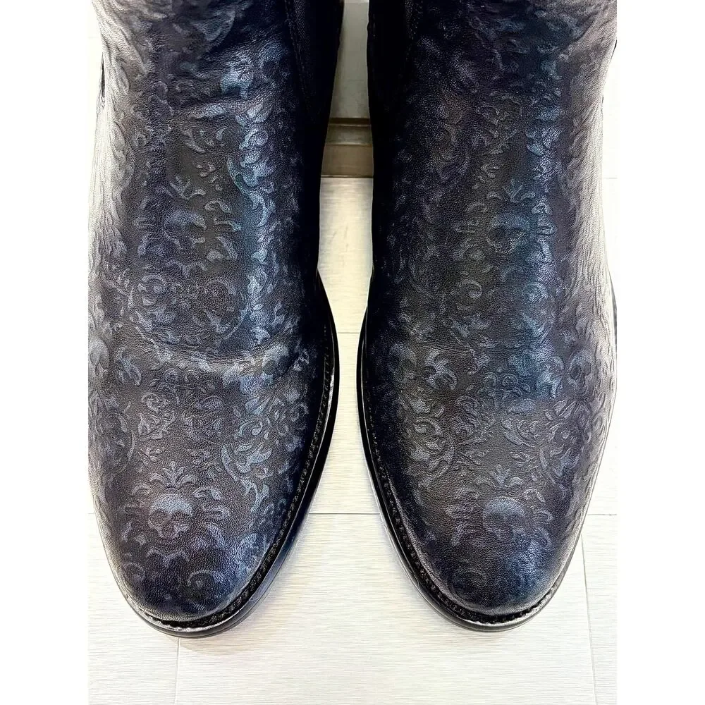 Robert Graham Chelsea boots embossed blue skull/floral RG5567B Men’s Size 9